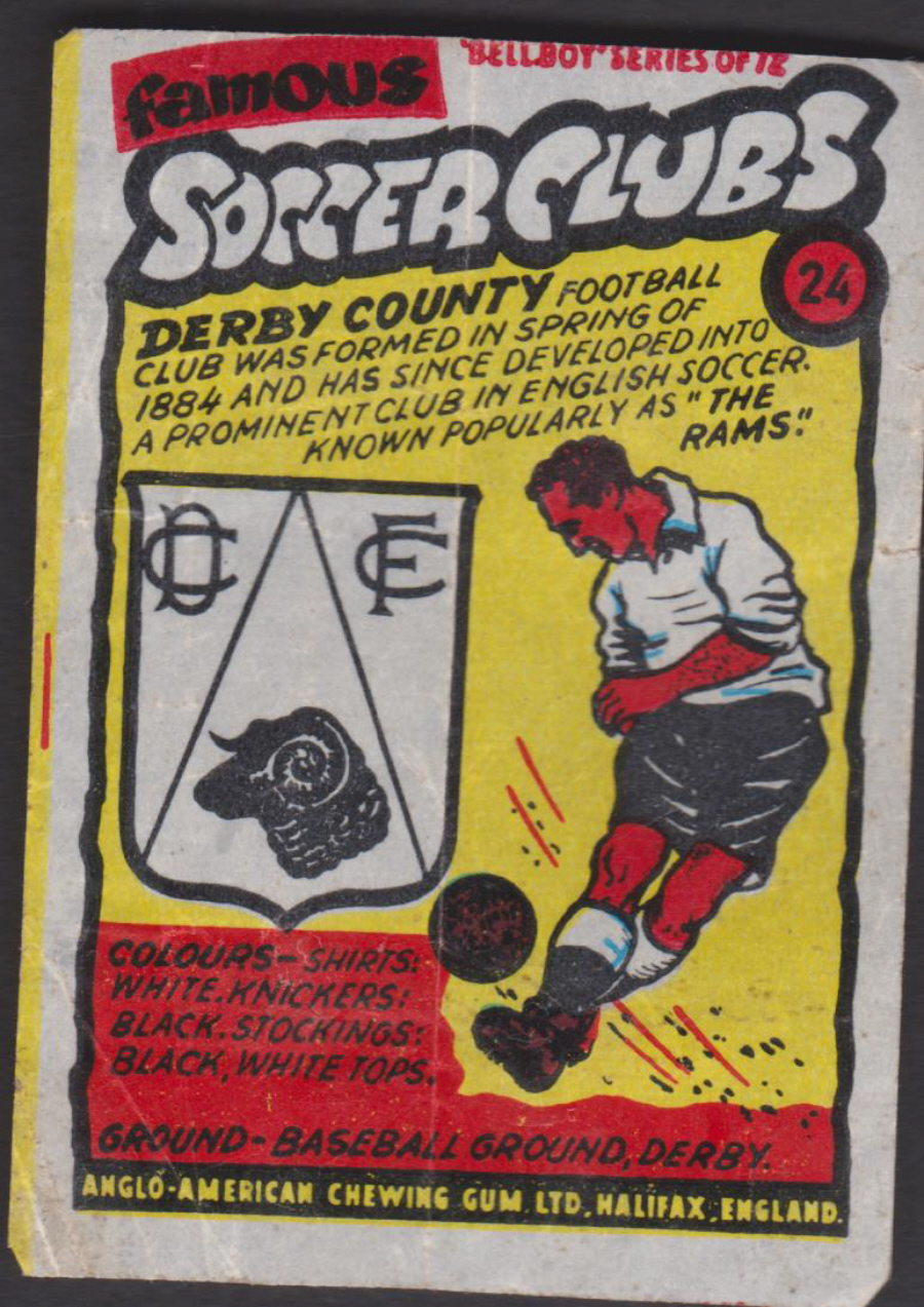 Anglo-American-Chewing-Gum-Wax-Wrapper-Famous-Soccer-Clubs-No-24 - Derby County F C - Click Image to Close