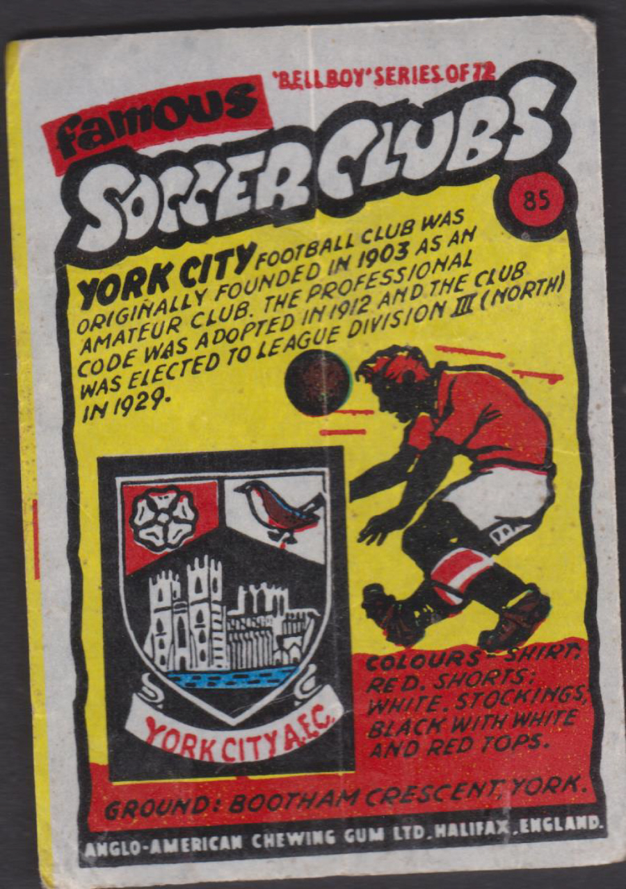 Anglo-American-Chewing-Gum-Wax-Wrapper-Famous-Soccer-Clubs-No-85 - York City F C - Click Image to Close