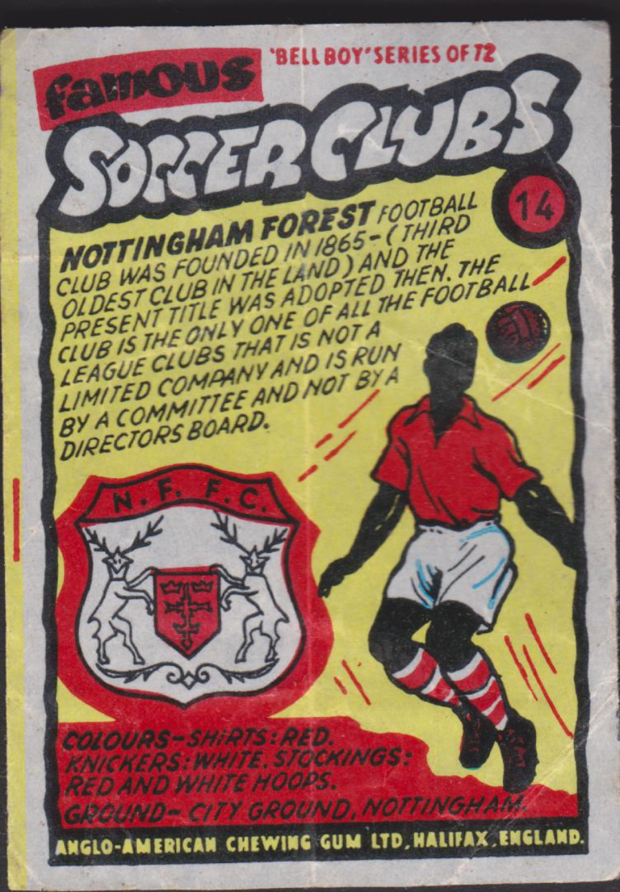 Anglo-American-Chewing-Gum-Wax-Wrapper-Famous-Soccer-Clubs-No-14 -Nottingham Forest - Click Image to Close