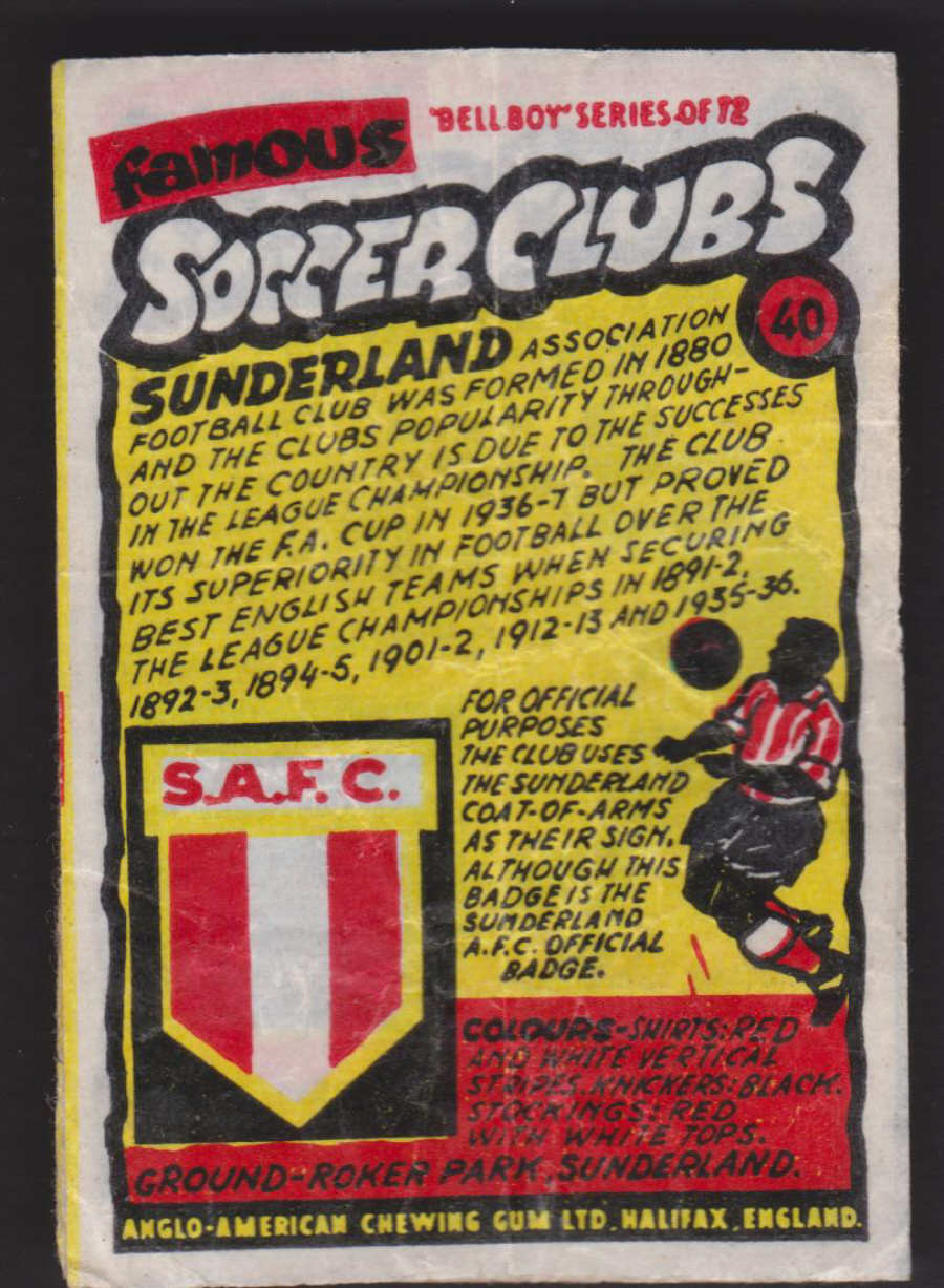 Anglo-American-Chewing-Gum-Wax-Wrapper-Famous-Soccer-Clubs-No-40 -Sunderland