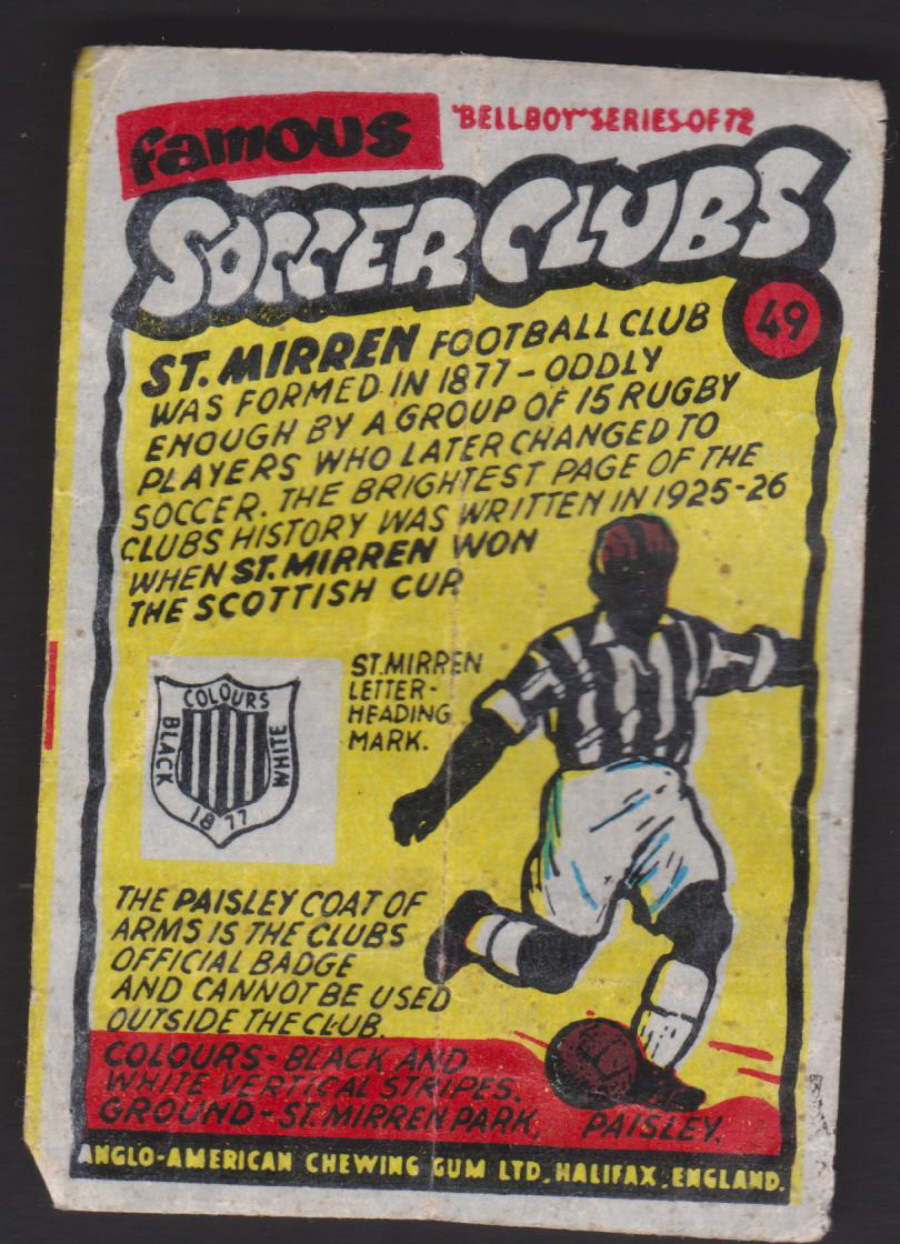 Anglo-American-Chewing-Gum-Wax-Wrapper-Famous-Soccer-Clubs-No-49 -St Mirren