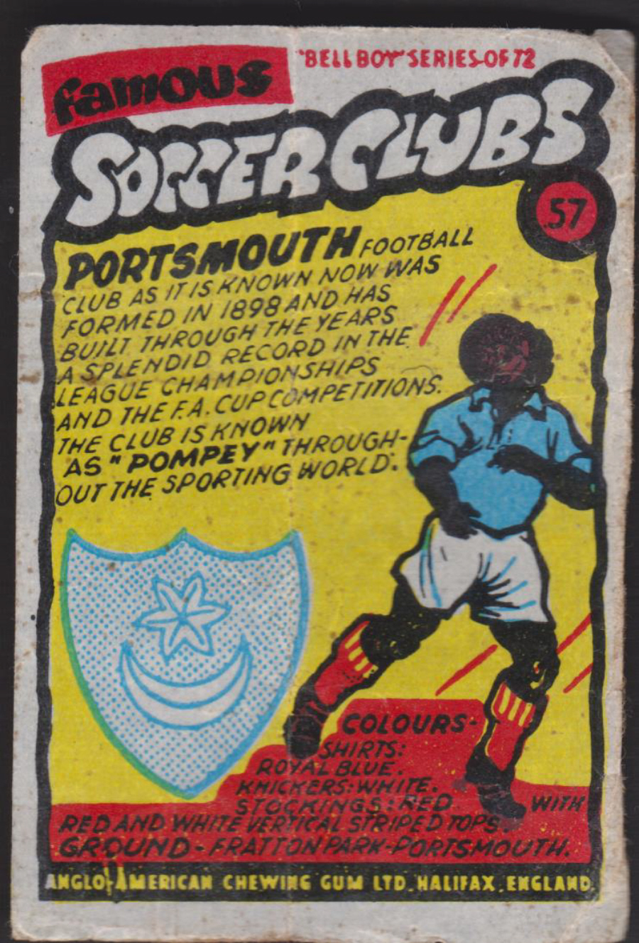 Anglo-American-Chewing-Gum-Wax-Wrapper-Famous-Soccer-Clubs-No-57 -Portsmouth - Click Image to Close