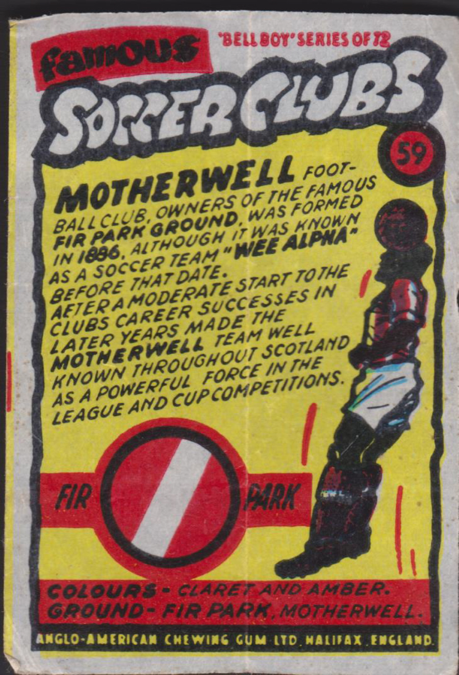 Anglo-American-Chewing-Gum-Wax-Wrapper-Famous-Soccer-Clubs-No-59 -Motherwell