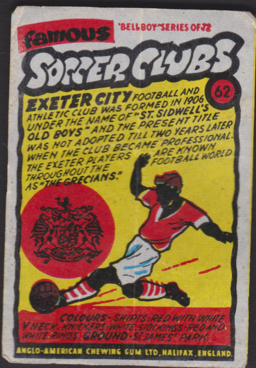 Anglo-American-Chewing-Gum-Wax-Wrapper-Famous-Soccer-Clubs-No-62 -Exeter City - Click Image to Close