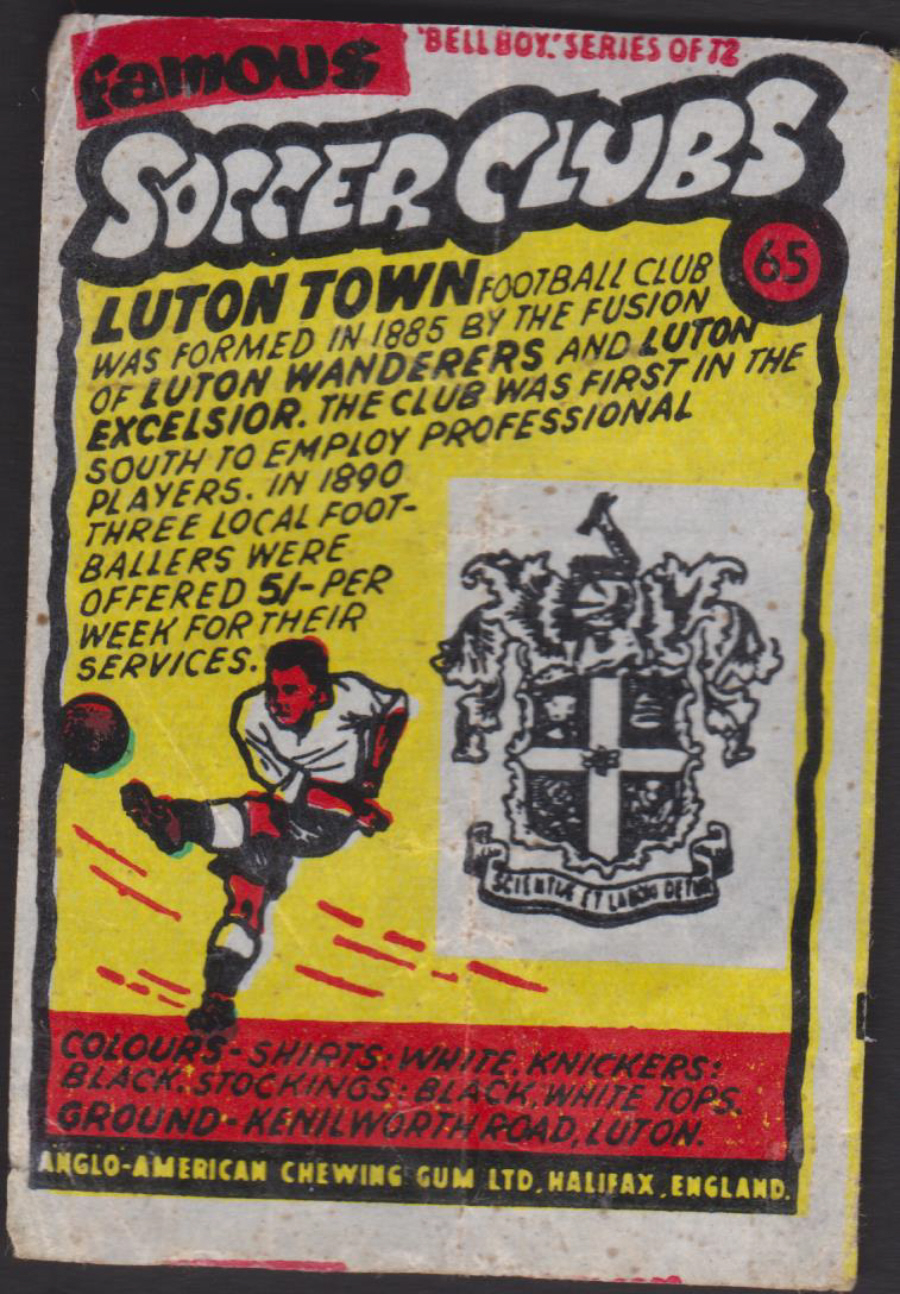 Anglo-American-Chewing-Gum-Wax-Wrapper-Famous-Soccer-Clubs-No-65 -Luton Town - Click Image to Close