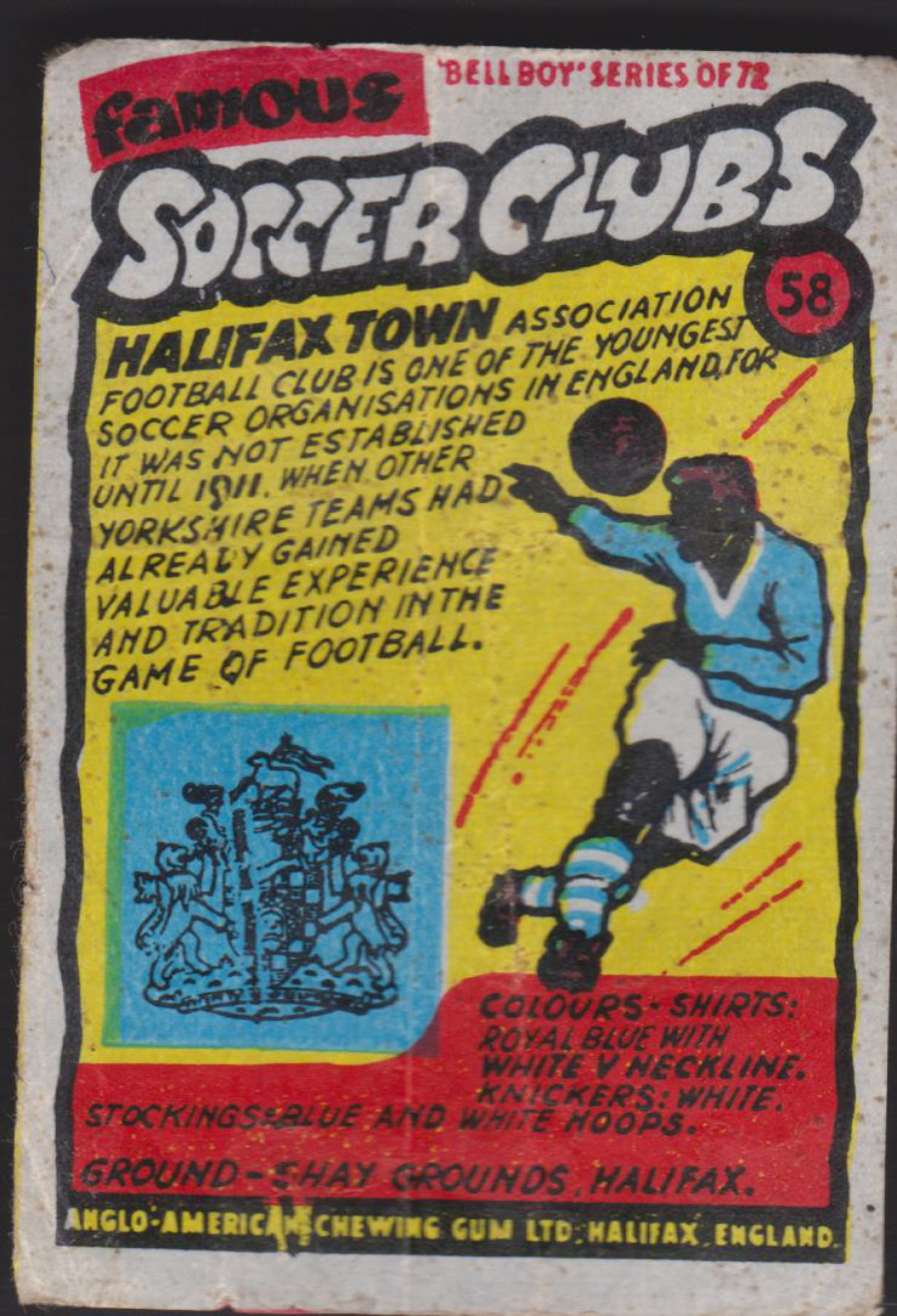 Anglo-American-Chewing-Gum-Wax-Wrapper-Famous-Soccer-Clubs-No-58 -Halifax Town