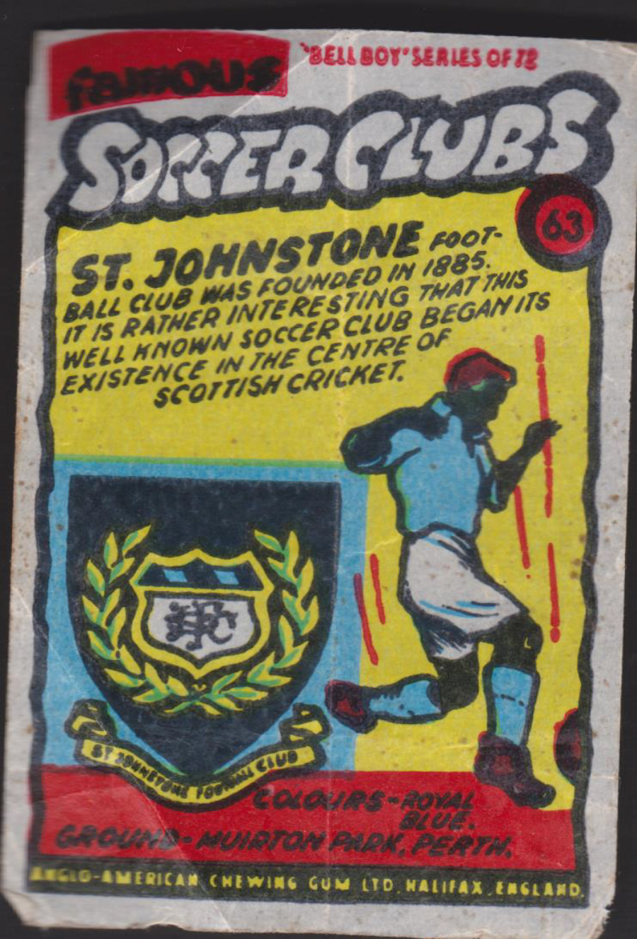Anglo-American-Chewing-Gum-Wax-Wrapper-Famous-Soccer-Clubs-No-63 -St.Johnstone - Click Image to Close