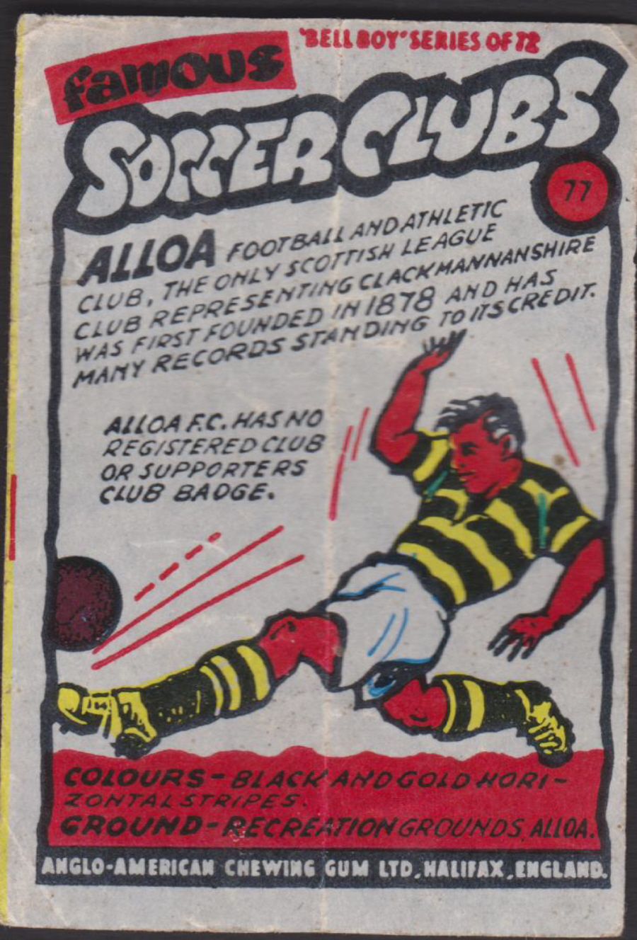 Anglo-American-Chewing-Gum-Wax-Wrapper-Famous-Soccer-Clubs-No-77- Alloa