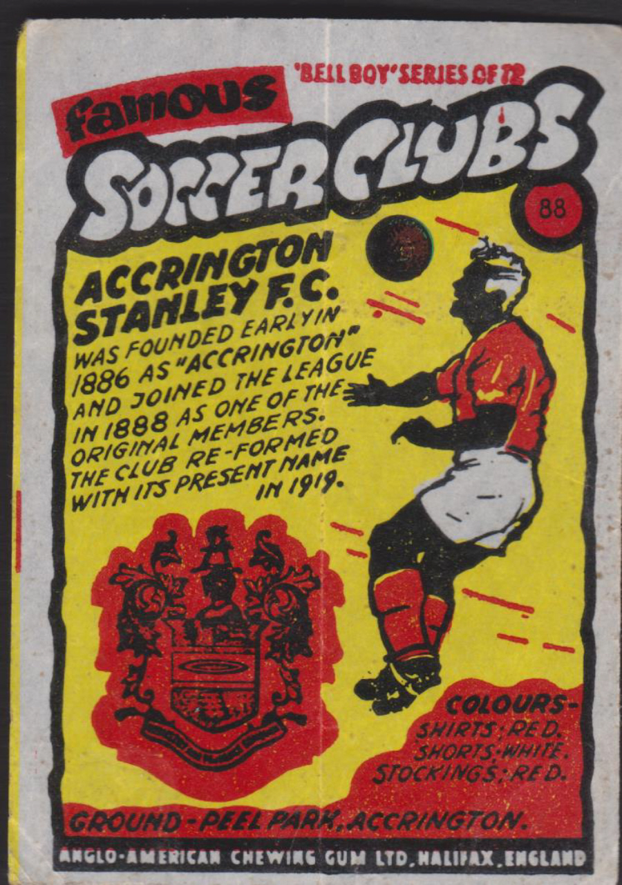Anglo-American-Chewing-Gum-Wax-Wrapper-Famous-Soccer-Clubs-No-88- Accrington Stanley F C