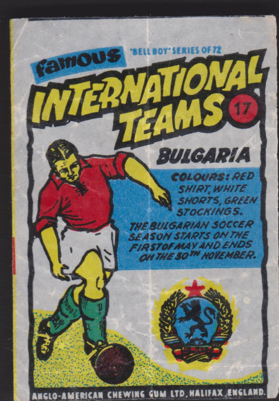 Anglo-American-Chewing-Gum-Wax-Wrapper-Famous International Teams -No-17 - Bulgaria