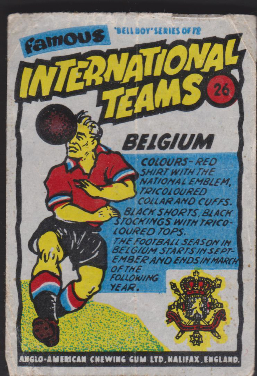 Anglo-American-Chewing-Gum-Wax-Wrapper-Famous International Teams -No-26 -Belgium