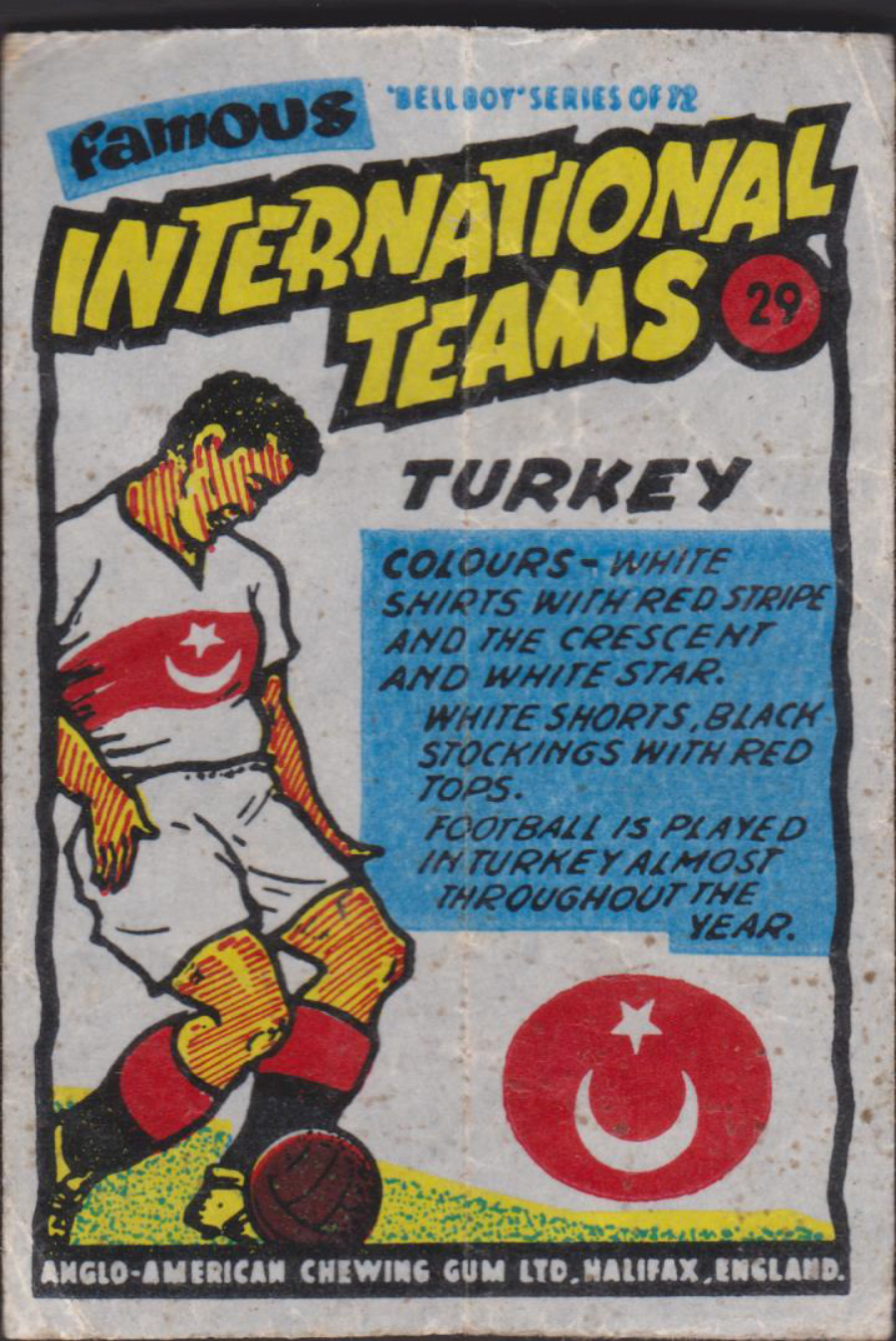 Anglo-American-Chewing-Gum-Wax-Wrapper-Famous International Teams -No-29 -Turkey
