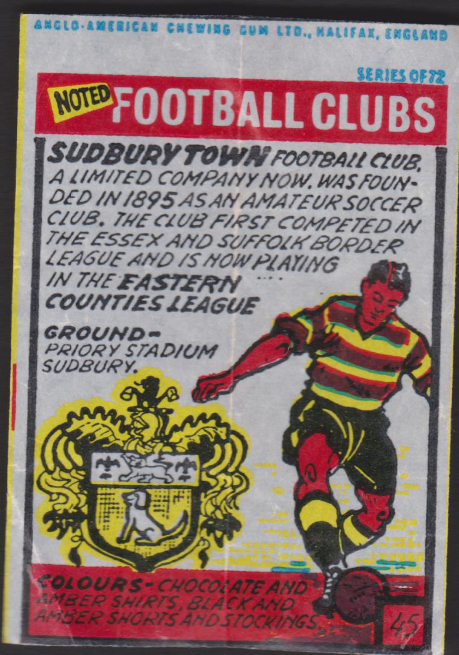 Anglo-American-Chewing-Gum-Wax-Wrapper-Noted Football-Clubs-No-45 - Sudbury Town