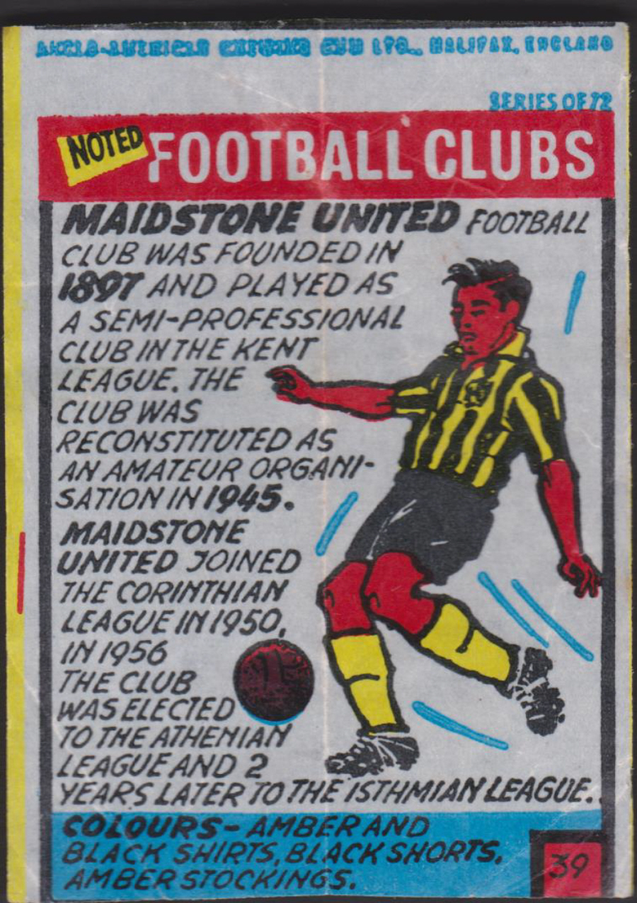 Anglo-American-Chewing-Gum-Wax-Wrapper-Noted Football-Clubs-No-39 - Maidstone United