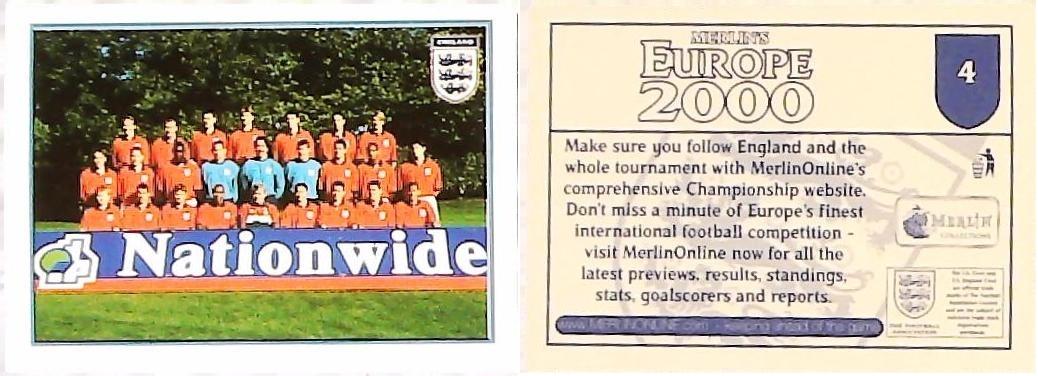 Merlin Europe 2000 Football Stickers The England Team No4 ENGLAND TEAM