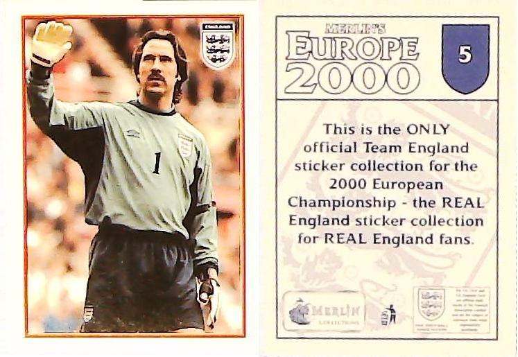 Merlin Europe 2000 Football Stickers The England Team No5 DAVID SEAMAN