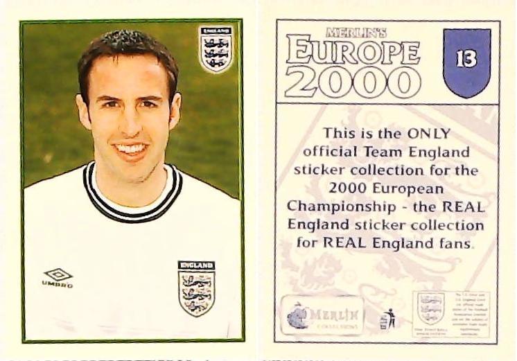 Merlin 2000 Europe Football Stickers The England Team No13 GARETH SOUTHGATE