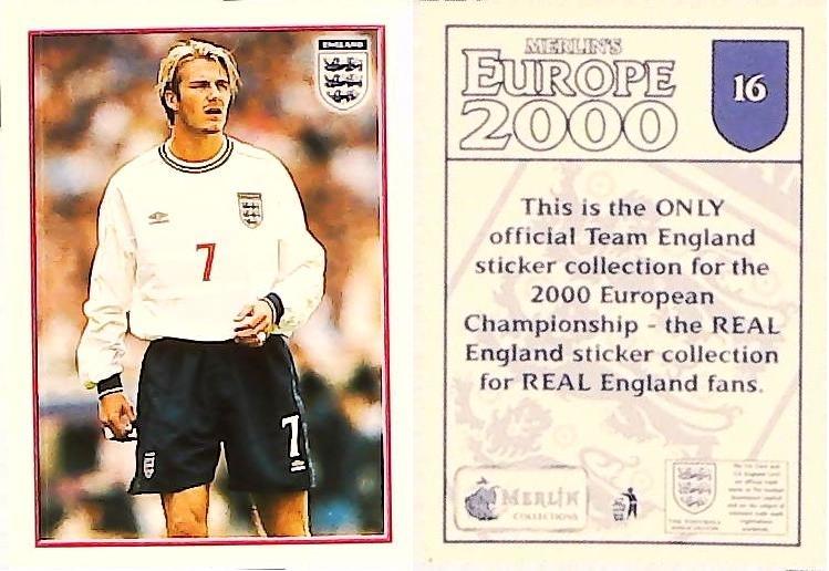 Merlin Europe 2000 Football Stickers The England Team No16 DAVID BECKHAM