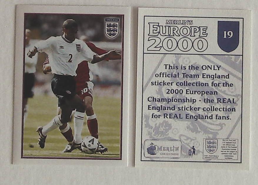 Merlin Europe 2000 Football Stickers The England Team No19 KIERON DYER