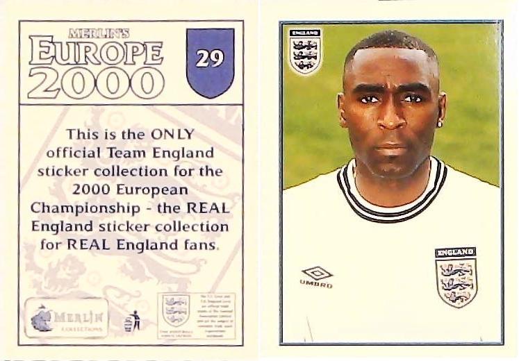 Merlin Europe 2000 Football Stickers The England Team No 29: Andy Cole - England