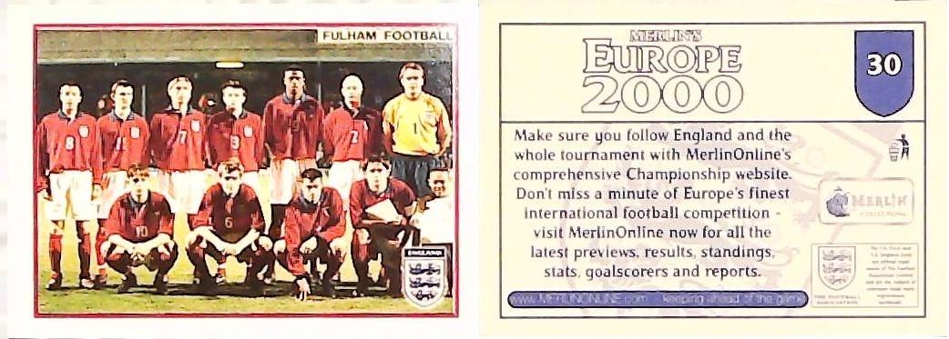 Merlin Europe 2000 Football Stickers The England Team No 30: Team Photo - U21 - England