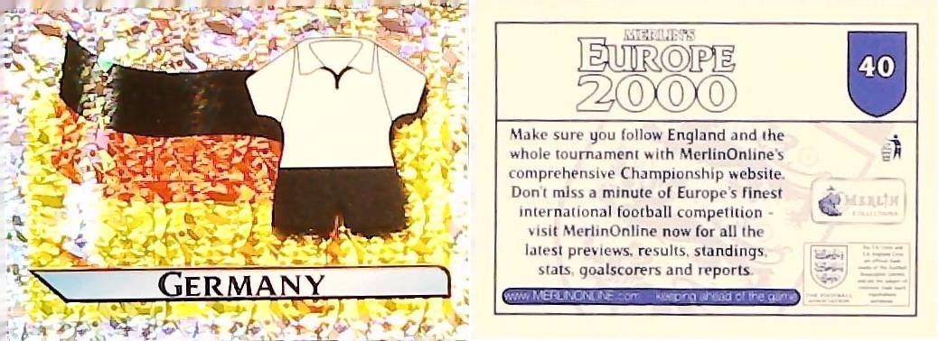 Merlin Europe 2000 Football Stickers Group A 2000 Sticker No40: Flag and Kit - Germany Merlin Europe 2000 Football Stickers Group A 2000 Sticker No40: Flag and Kit - Germany