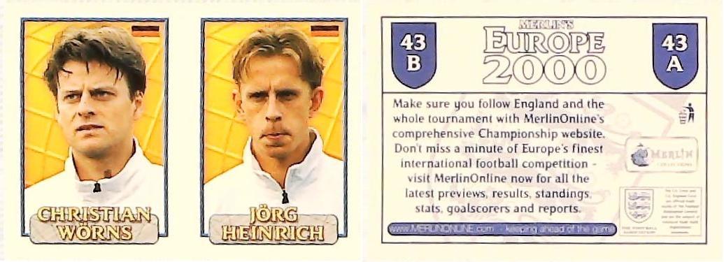 Merlin Europe 2000 Football Stickers Group A 2000 Sticker No 43: Christian Wörns - Jörg Heinrich - Germany