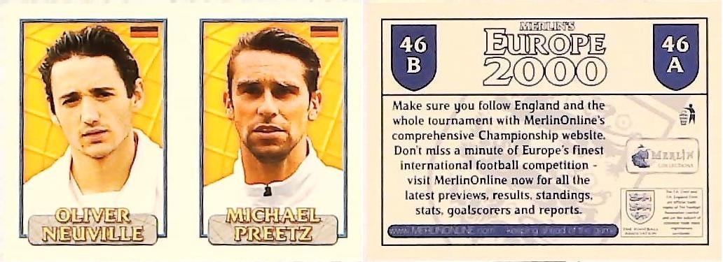 Merlin Europe 2000 Football Stickers Group A 2000 Sticker No 46 Oliver Neuville - Michael Preetz - Germany