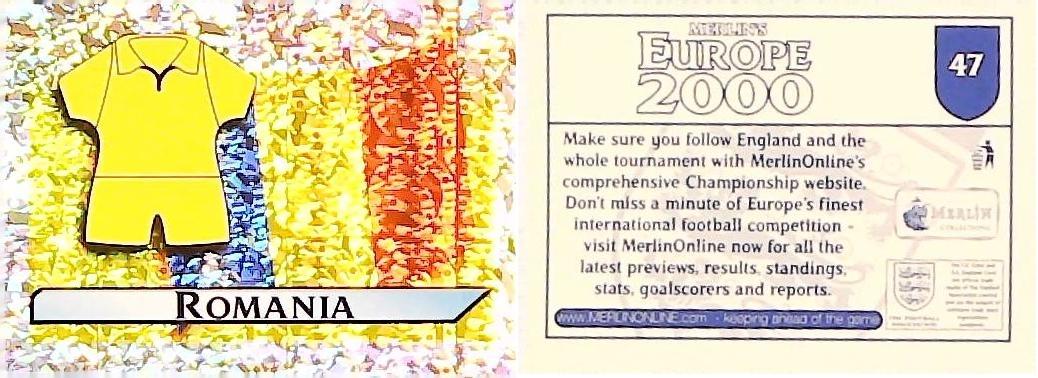Merlin Europe 2000 Football Stickers Group A 2000 Sticker No 47: Flag and Kit - Romania