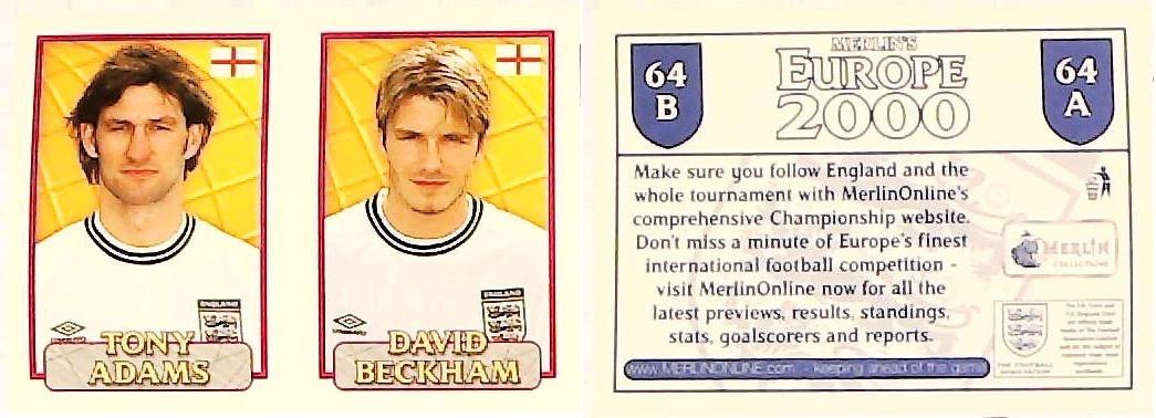Merlin Europe 2000 Football Stickers Group A 2000 Sticker No 64: Tony Adams - David Beckham - England