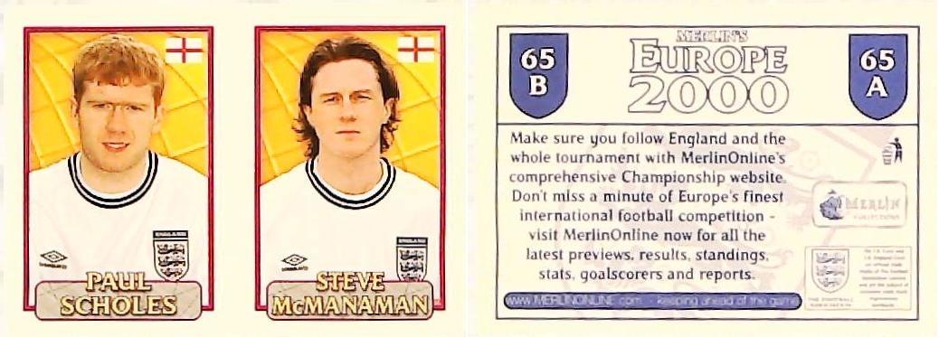 Merlin Europe 2000 Football Stickers Group A 2000 Sticker No 65: Paul Scholes - Steve McManaman - England