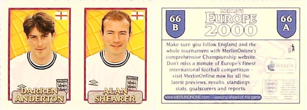 Merlin Europe 2000 Football Stickers Group A 2000 Sticker No 66: Darren Anderton - Alan Shearer - England