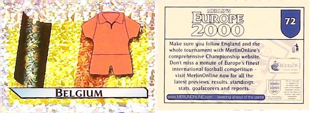 Merlin Europe 2000 Football Stickers Group A 2000 Sticker No 72: Flag and Kit - Belgium
