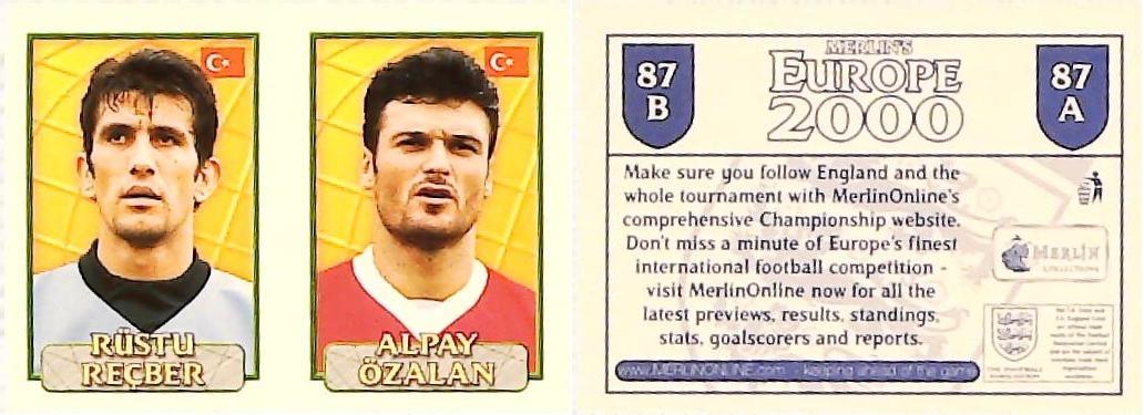 Merlin Europe 2000 Football Stickers Group A 2000 Sticker No 87: Rüstu Recber - Alpay Ozalan - Turkey
