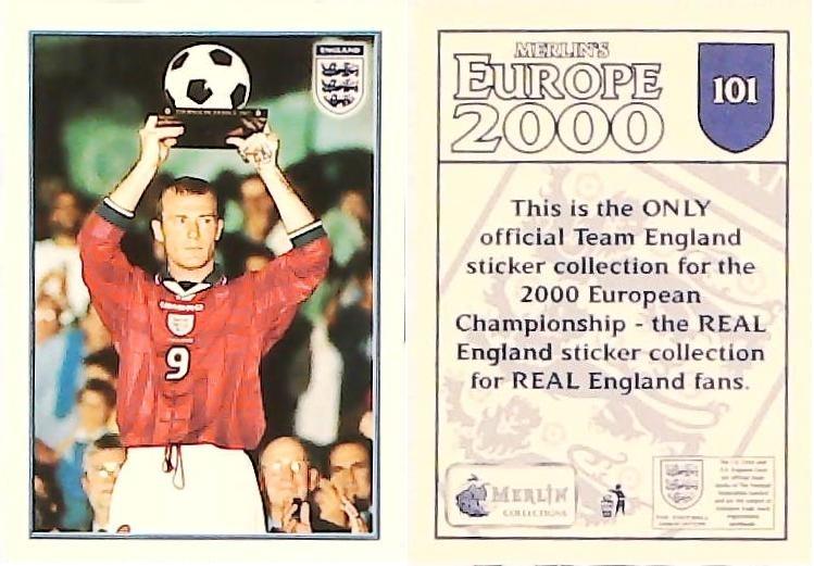 Merlin Europe 2000 Football Stickers Group A 2000 Sticker No 101: Alan Shearer - England