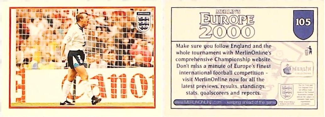 Merlin Europe 2000 Football Stickers Group A 2000 Sticker No 105: Stuart Pearce - England