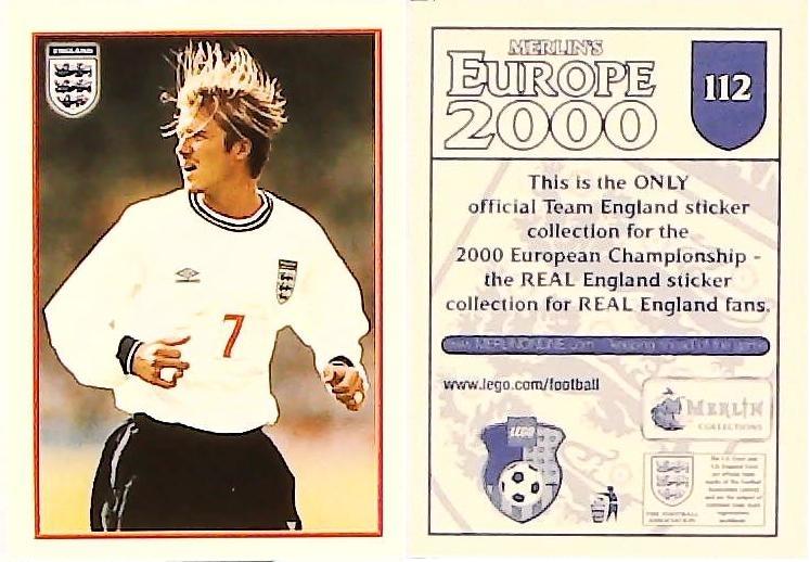 Merlin Europe 2000 Football Stickers Group A 2000 Sticker No 112: David Beckham - England