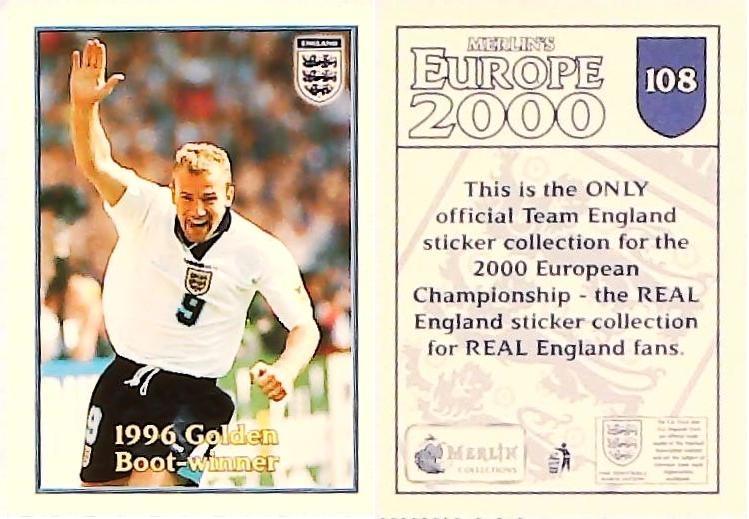 Merlin Europe 2000 Football Stickers Group A 2000 Sticker No 108: Alan Shearer - England