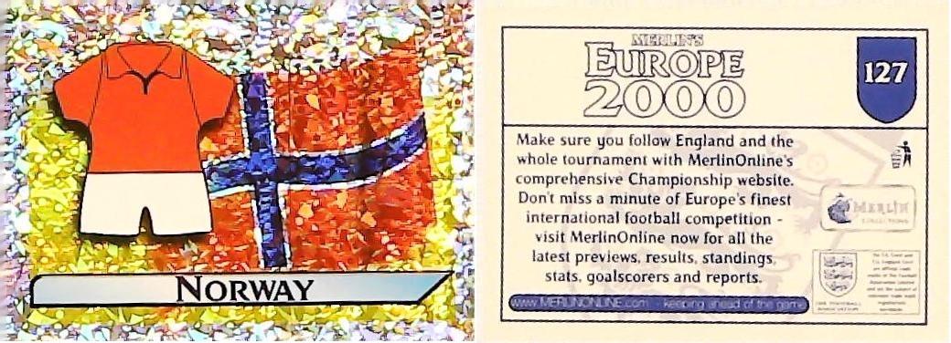 Merlin Europe 2000 Football Stickers Group C 2000 Sticker No 127: Flag and Kit - Norway