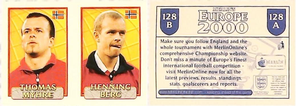 Merlin Europe 2000 Football Stickers Group C 2000 Sticker No 128: Thomas Myhre - Henning Berg - Norway