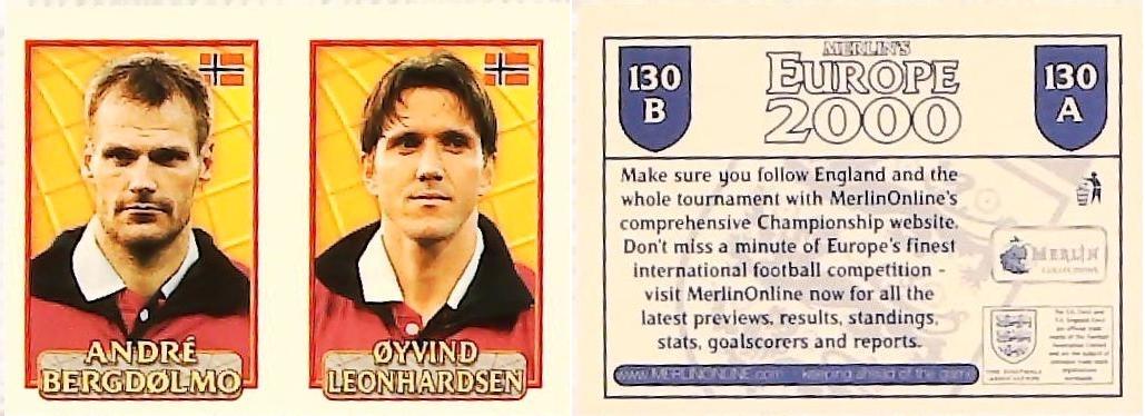 Merlin Europe 2000 Football Stickers Group C 2000 Sticker No 130: André Bergdølmo - Oyvind Leonhardsen -