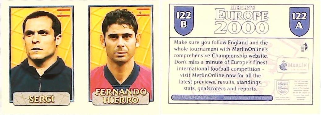 Merlin Europe 2000 Football Stickers Group B 2000 Sticker No 122: Sergi - Fernando Hierro - Spain