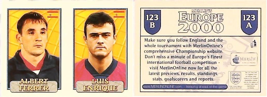 Merlin Europe 2000 Football Stickers Group B 2000 Sticker No 123: Albert Ferrer - Luis Enrique - Spain