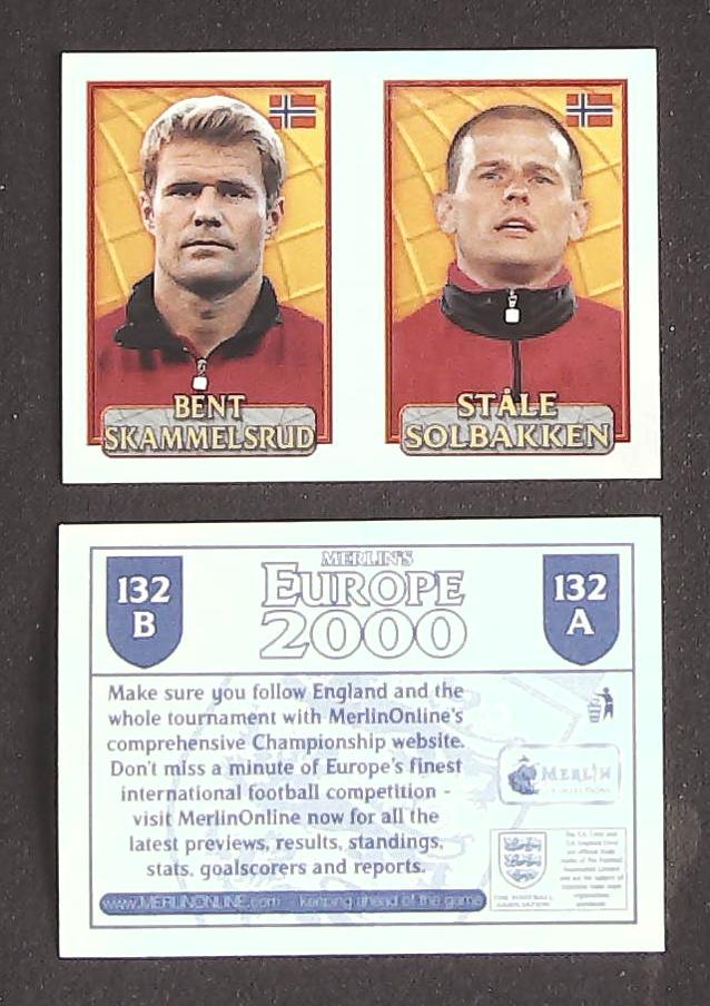 Merlin Europe 2000 Football Stickers Group B 2000 Sticker No 132: Bent Skammelsrud - Stale