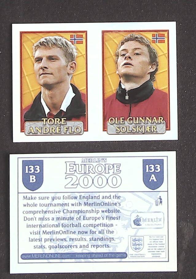 Merlin Europe 2000 Football Stickers Group B 2000 Sticker No 133: Tore Andre Flo - Ole Gunnar Solskjaer - Norway