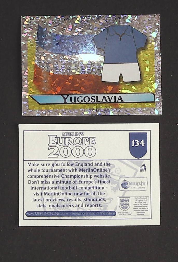 Merlin Europe 2000 Football Stickers Group B 2000 Sticker No 134: Flag and Kit - Yugoslavia