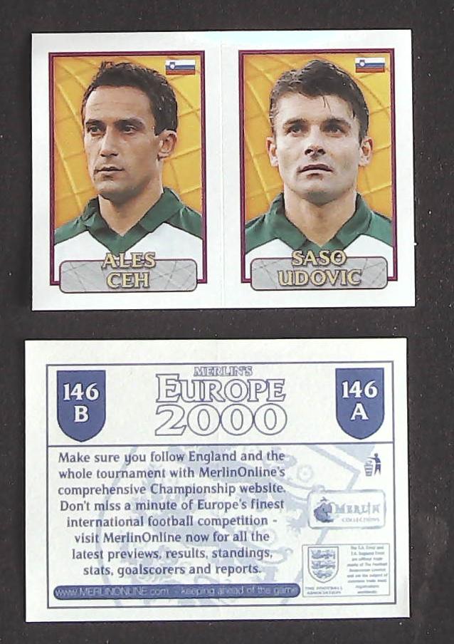 Merlin Europe 2000 Football Stickers Group B 2000 Sticker No 146: Aled Ceh - Saso Udovic - Slovenia