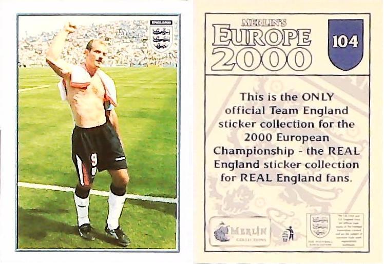 Merlin Europe 2000 Football Stickers Group B No.104: Alan Shearer - England Merlin Europe 2000 Football Stickers Group B No.104: Alan Shearer - England