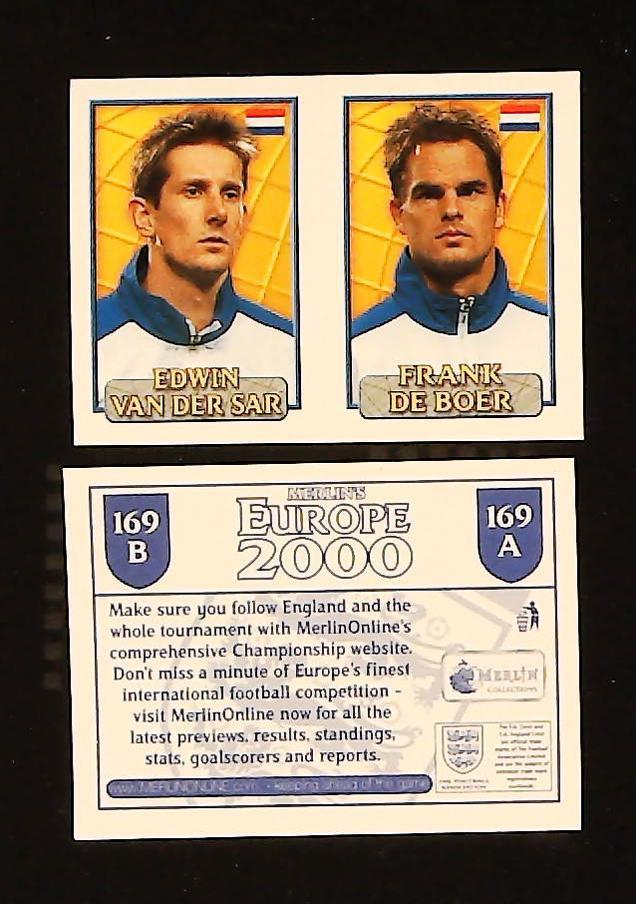 Merlin Europe 2000 Football Stickers Group D No.169: Edwin van der Sar - Frank de Boer - Holland Merlin Europe 2000 Football Stickers Group D No.169: Edwin van der Sar - Frank de Boer - Holland