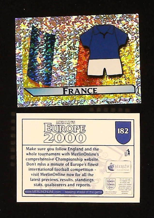 Merlin Europe 2000 Football Stickers Group D No.182: Flag and Kit - France
